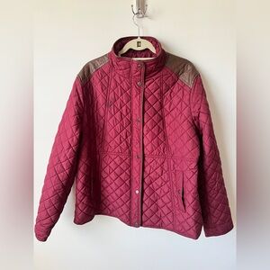 Lauren Ralph Lauren Burgundy Quilted Jacket Faux Leather Trim XXL